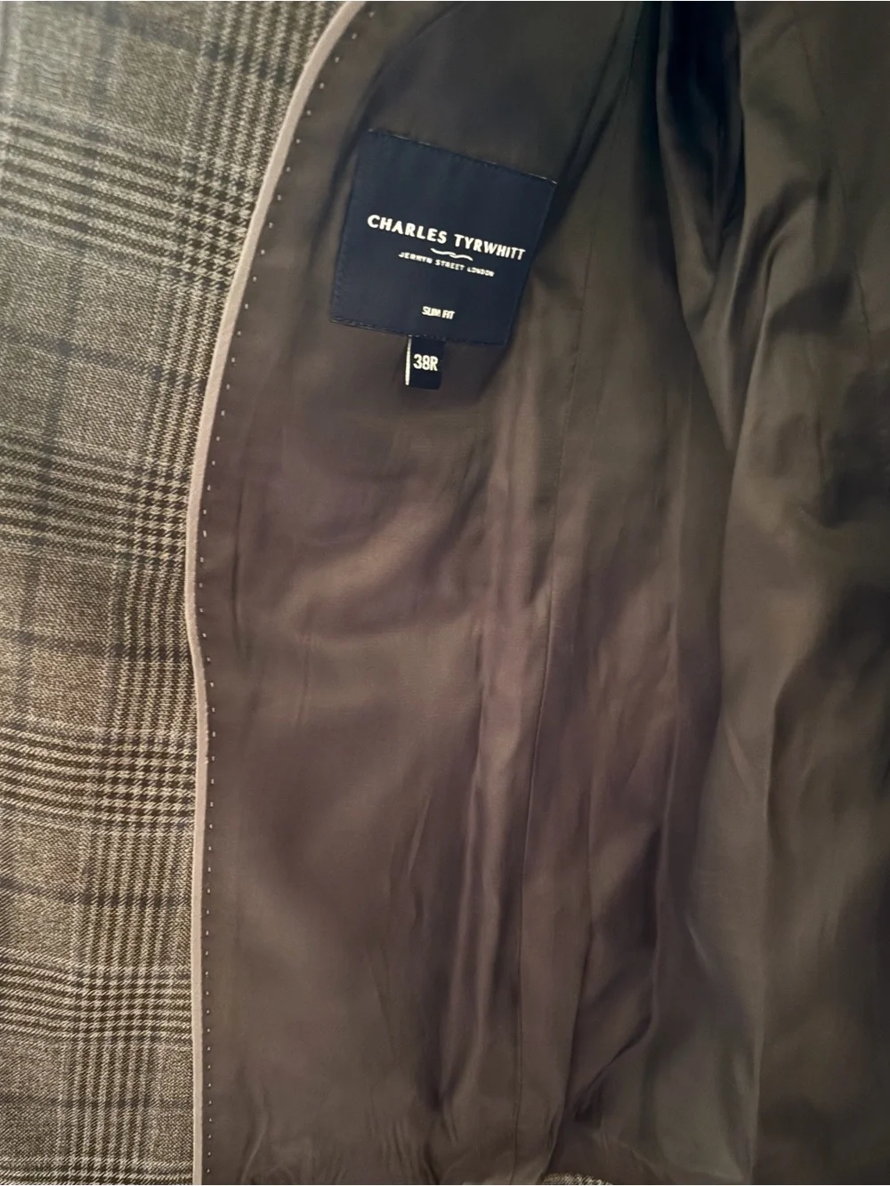 Charles Tyrwhitt Lightweight Wool Check Jacket - Mocha 38R *Brand New With Tags*